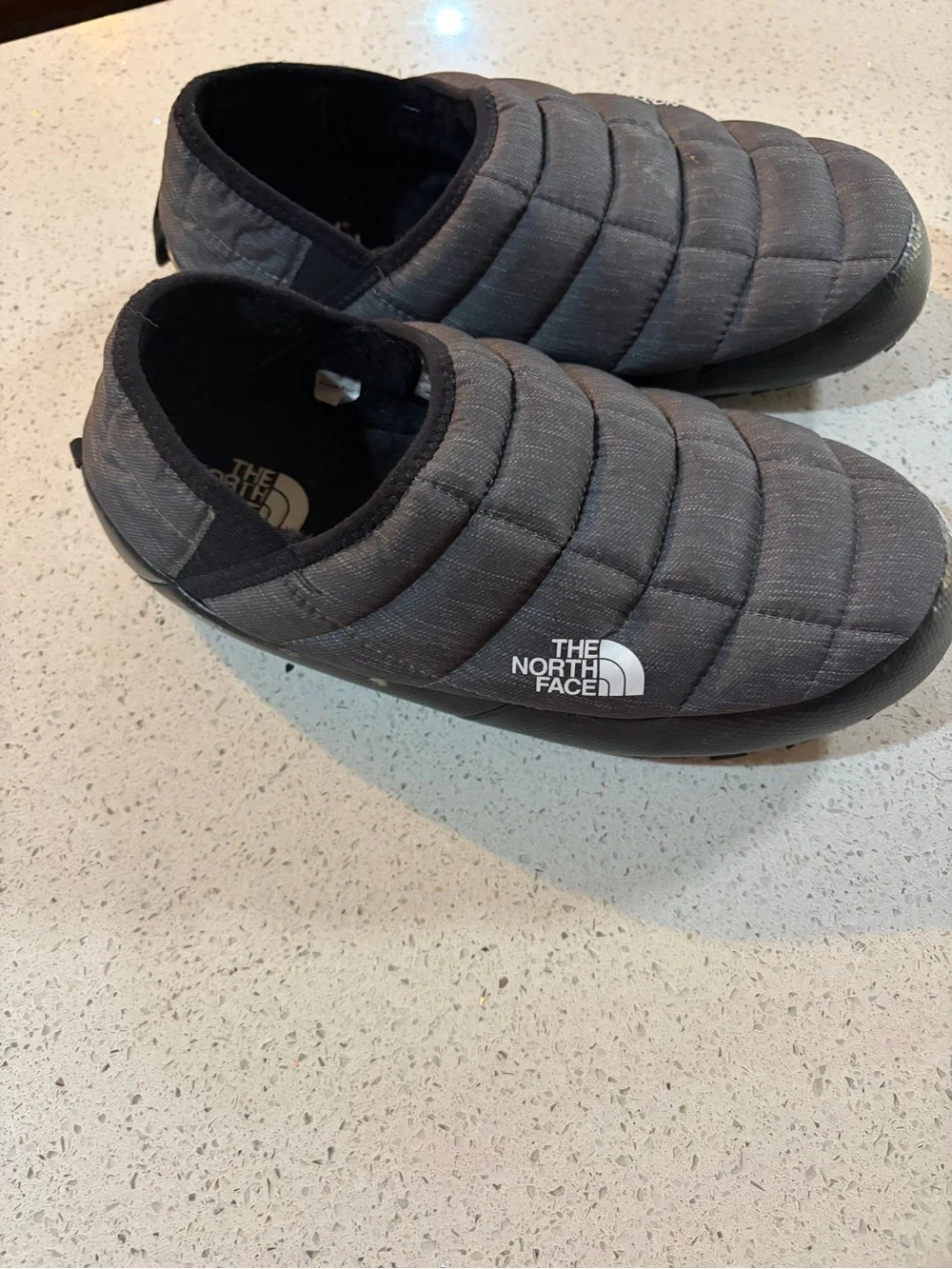 The North Face Men's ThermoBall Quilted Slip-On Mules — Black and Gray